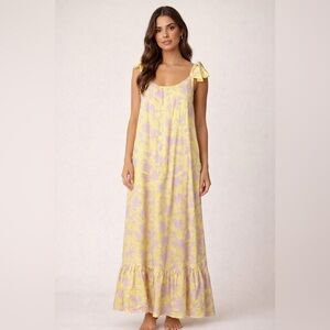 Adrienne Anthropologie Floral Maxi Dress Size Small Tie Strap Boho